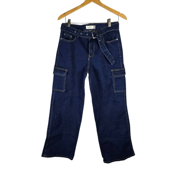 Angels Jeans Cargo Pants  Belt Dark Wash Denim - Picture 1 of 7
